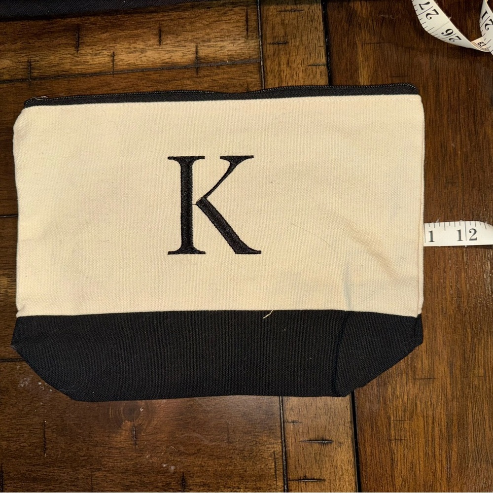 Black and Cream Tote Bag Set with Initial K - Picture 5 of 9